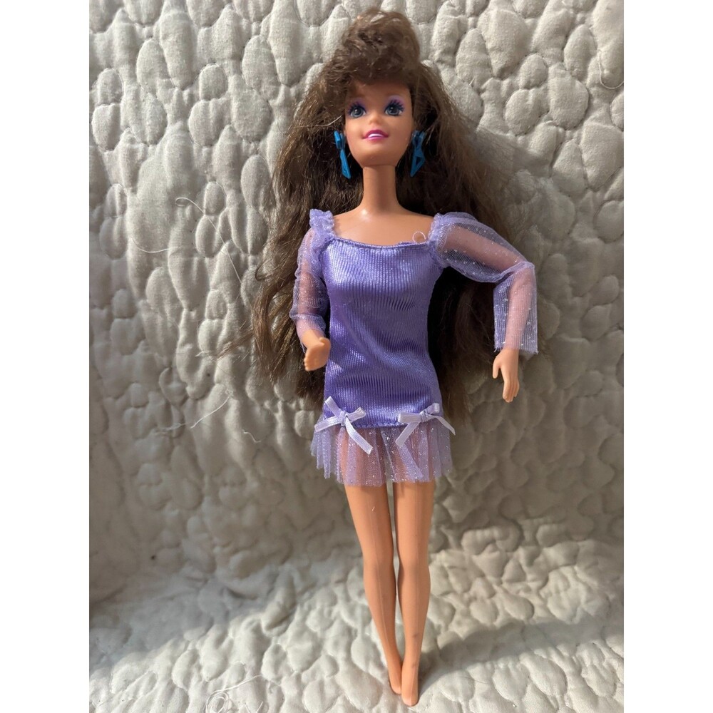 1991 Totally Hair Barbie Brunette #1117 Vintage Mattel Blue Triangle Earrings